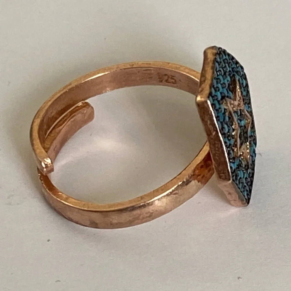 925 Silver hexagon star compass turquoise ring